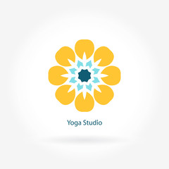 Logo for the yoga studio, fitness. Flower symbol. Mandala logotype. Big bud. 