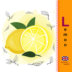 ABC. Alphabet. The letter L Sliced lemon. Bright yellow fruit. Exotic food