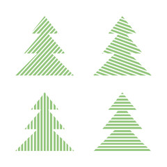 Set of linear graphic stylized Christmas trees