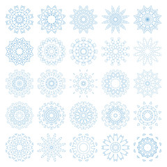 Naklejka premium Set of decorative snowflakes, collection of blue winter design templates, isolated on white.