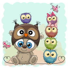 Teddy Bear and five Owls