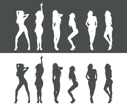 Icono plano siluetas de mujeres desnudas gris y blanco