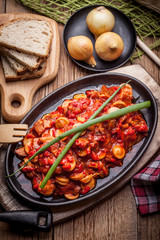 Lecho - stew with peppers, onions and sausages.