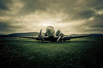 Sheer curtains Old airplane war plane wreck