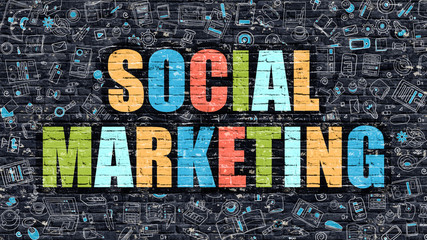 Social Marketing on Dark Brick Wall.