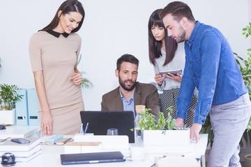 Men and women working