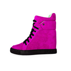 female pink shoes over white