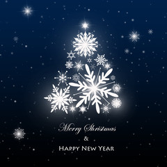 Fototapeta na wymiar White snowflake Christmas tree on green background. Christmas card