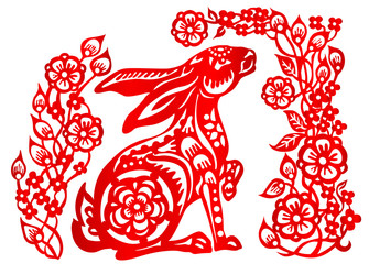 Zodiac Sign for Year of Rabbit, The Chinese traditional paper-cut art