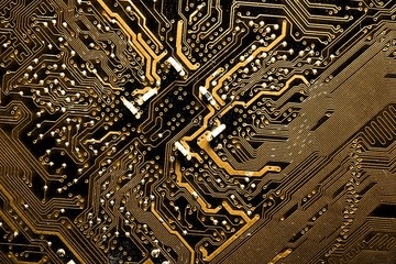 Close up of yellow computer circuit board