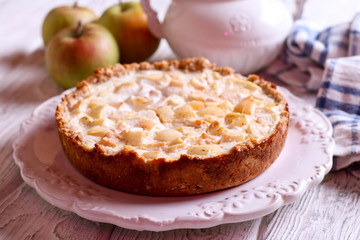 Traditional Homemade Apple Pie With Creamy Custard