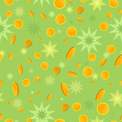 Seamless Pattern with Coins and Star Splashes.