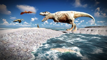Flying pterodactyl over the land 3d illustration © satori