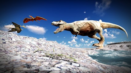 Flying pterodactyl over the land 3d illustration © satori