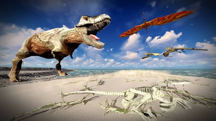 Flying pterodactyl over the land 3d illustration © satori