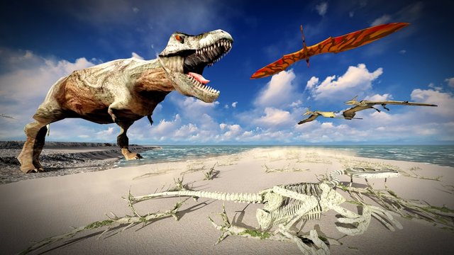 Flying pterodactyl over the land 3d illustration