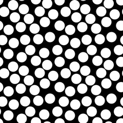 Vector monochrome seamless pattern, simple texture with white chaotic dots on black backdrop. Modern abstract repeat background. Design element for prints, decoration, digital, web, textile, fabric