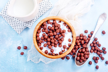 dry breakfast with milk on a table
