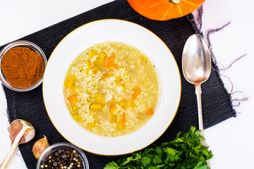 Chicken soup with rice and vegetables