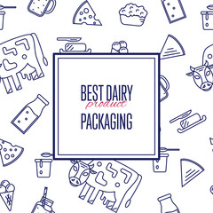 Best dairy product seamless pattern for packaging with different dairy icons in line style design, vector illustration. Organic farming background. Nutritious and healthy milk products. Natural food.