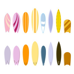 Color Surf Board Set. Different Shape. Vector