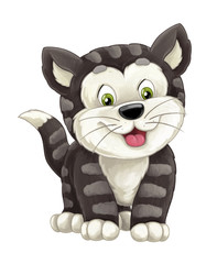 Obraz premium Cartoon happy cat is standing smiling and looking - artistic style - isolated - illustration for children