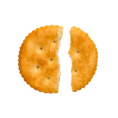 Dry cracker cookies isolated on white background cutout, top view, concept of food