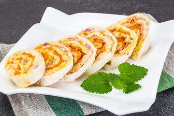 Lavash Roll From Ham, Carrot and Cheese