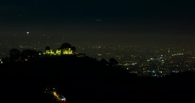 Los Angeles, California, USA - view of illuminated Griffith Observatory and City of Los Angeles facing south at night - Timelapse without motion - August 2013