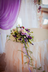 Beautiful flower decoration on the table in the restaurant