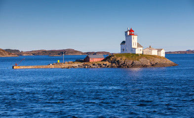 Fototapeta na wymiar Tyrhaug Lighthouse. Coastal lighthouse tower