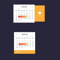 Calendar UI UX element. Calendar widget event. Vector illustration. Set of Calendar daily template in flat style. Orange color.