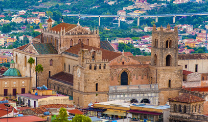 The Monreale Cathedral seen from the mountains that surround the town. Palermo. Italy