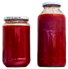 Glass containers with homemade tomato sauce