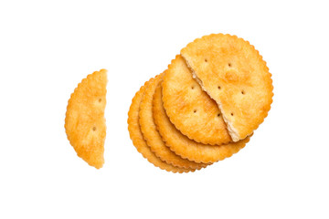 Dry cracker cookies isolated on white background cutout, top view, concept of food