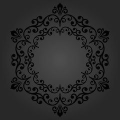 Oriental vector dark round pattern with arabesques and floral elements. Traditional classic ornament