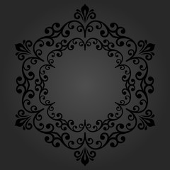 Oriental vector dark round pattern with arabesques and floral elements. Traditional classic ornament