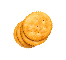 Dry cracker cookies isolated on white background cutout, top view, concept of food