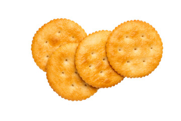 Dry cracker cookies isolated on white background cutout, top view, concept of food