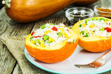 Pumpkin Stuffed with Vegetables and Rice