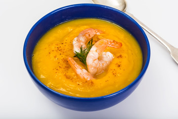 Pumpkin Soup with Prawns and Curry