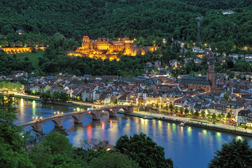 Evening view of Heidelberg Old Town, Germany