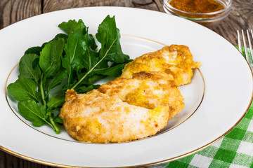 Chicken Fillet in Batter with Arugula