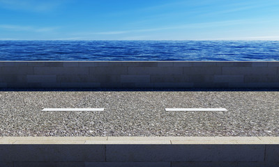 Asphalt path near the beautiful sea 3d render