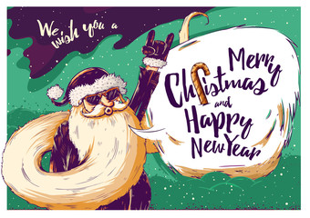 Hipster Christmas card or invitation flyer with Santa Claus
