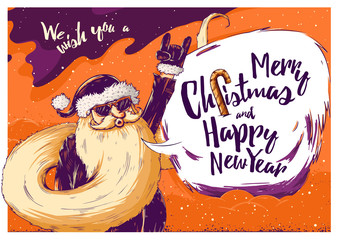 Obraz premium Hipster Christmas card or invitation flyer with Santa Claus