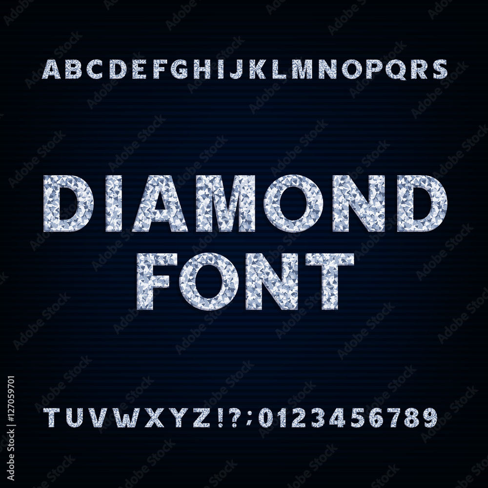 Fototapete diamond alphabet font. brilliant letters symbols and numbers. stock vector typeface for your design.