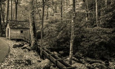 Old Smoky Mountain Mill. Historic roadside mill on the Roaring Fork Motor Nature Trail in the Great...