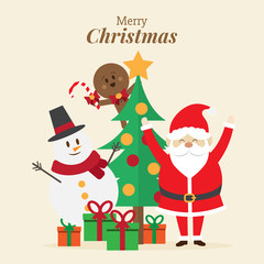 happy santa claus with stuff. christmas design concept. vector illustration