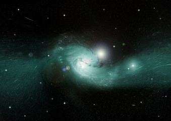 Stars, dust and gas nebula in a far galaxy